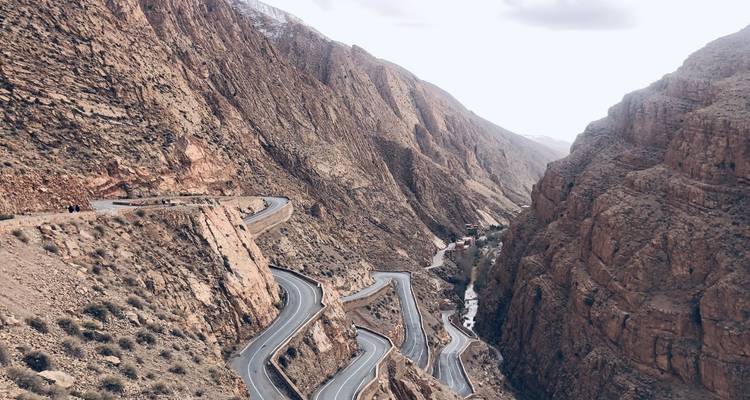 A busy, colorful market street in Morocco